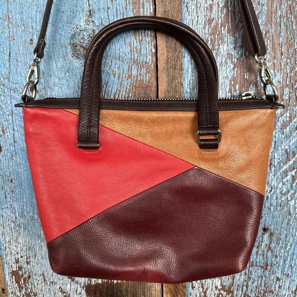 FOSSIL Dawson Red Multi Leather Convertible Satchel Shoulder Bag Crossbody - Picture 4 of 4